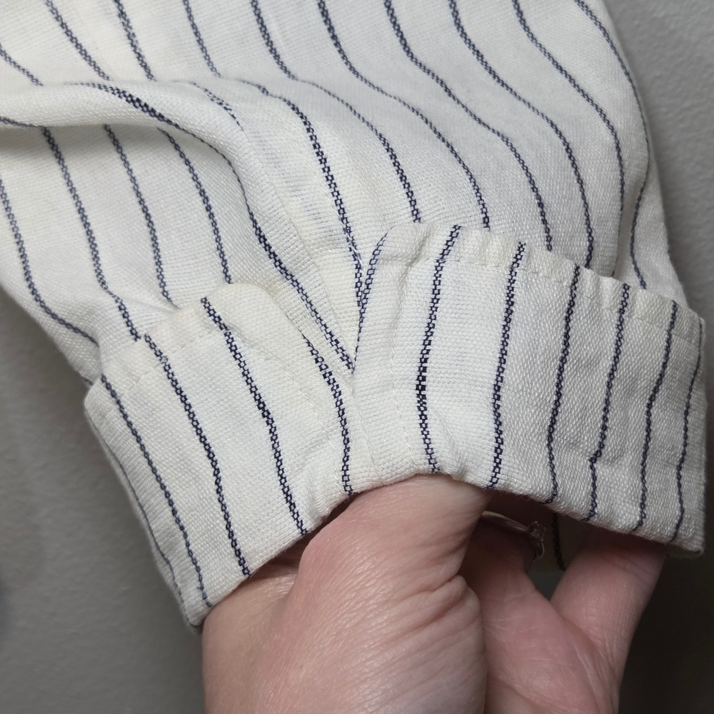American Living White Linen Ruffle Blazer Navy Pinstripe Nautical Jacket Size L - Picture 10 of 12
